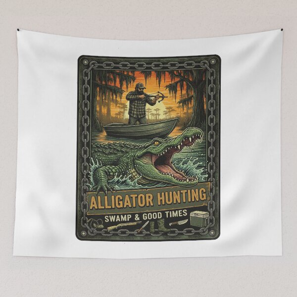 Item preview, Alligator Hunting Swamp & Good Times – Vintage Outdoor Bayou Adventure Art designed and sold by SasquatchTrail.