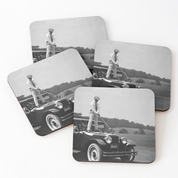Item preview, Vintage off the mark, teeing up, golfing black and white humorous photograph poster art print designed and sold by Astrid Arkhangelsky.