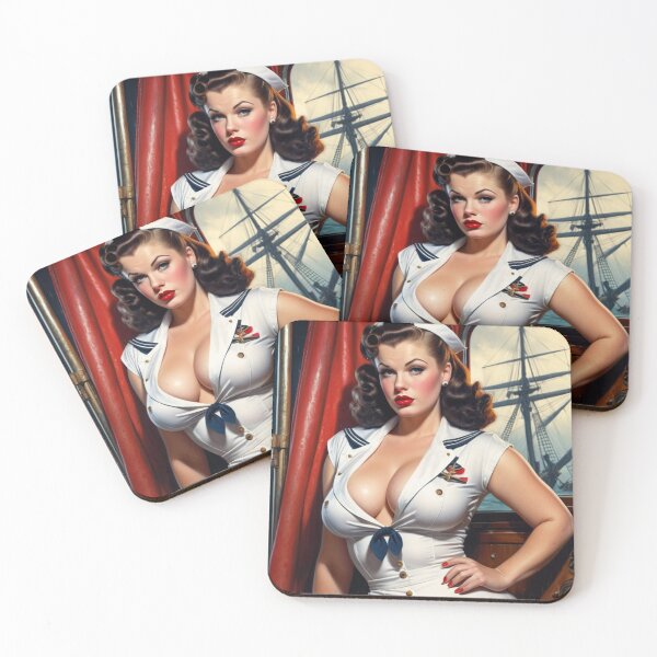 Item preview, 1940s-Inspired Brunette Black Sailor Pin-Up Girl – Vintage Nautical Glamour Art designed and sold by MissSaylor.