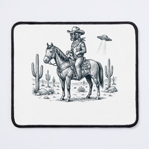 Item preview, Vintage Boxer Dog Cowboy Desert Horse UFO Cactus Dog Lover designed and sold by DoodleTortle.