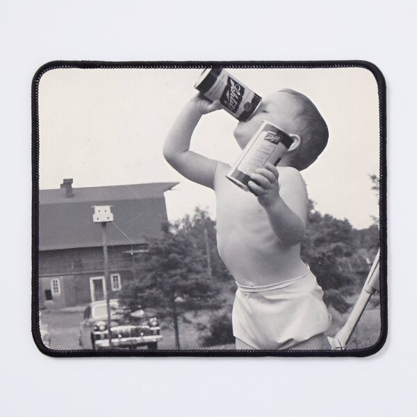 Item preview, Little drinking buddy, chip off the old block vintage baby drinking beer black and white funny humorous photograph poster art print designed and sold by Astrid Arkhangelsky.