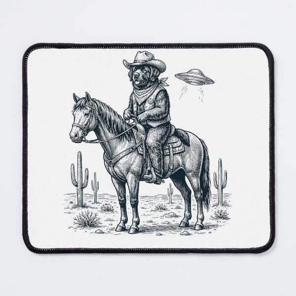 Item preview, Vintage Newfoundland Cowboy Desert Horse UFO Cactus Dog Lover designed and sold by DoodleTortle.