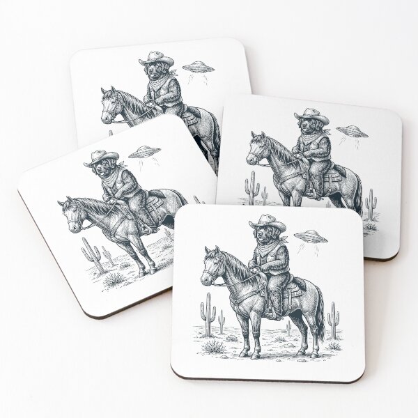 Item preview, Vintage Newfoundland Cowboy Desert Horse UFO Cactus Dog Lover designed and sold by DoodleTortle.