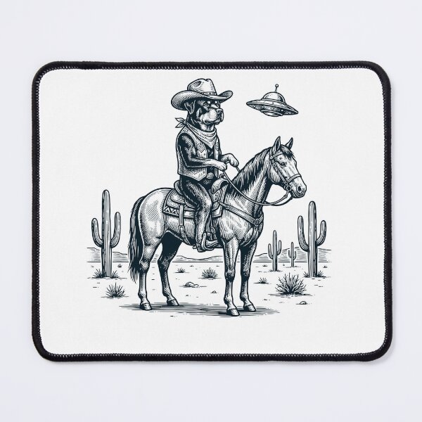 Item preview, Vintage Rottweiler Cowboy Desert Horse UFO Cactus Dog Lover designed and sold by DoodleTortle.
