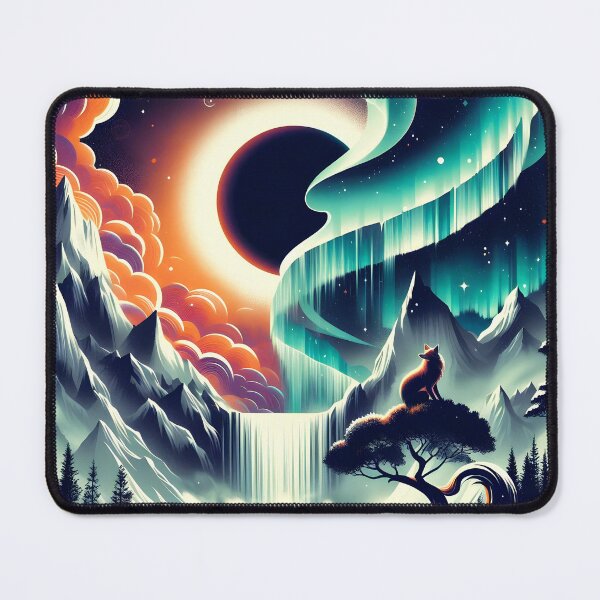 Item preview, Aurora Borealis Eclipse and Fox, Ai Generated Art designed and sold by ACC .
