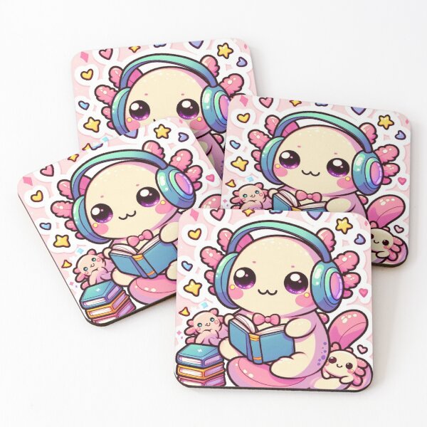 Item preview, Cute Kawaii Axolotl Cat Reading a Book with Headphones – Cozy Pastel Cartoon Sticker designed and sold by Mitaudesign.