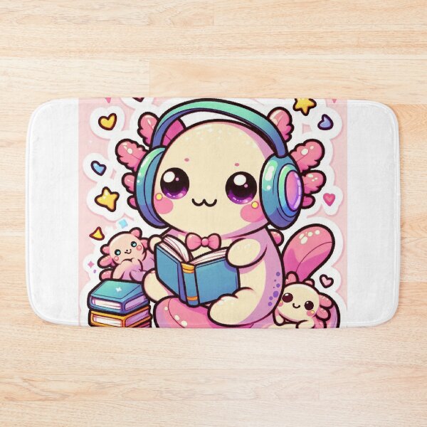 Item preview, Cute Kawaii Axolotl Cat Reading a Book with Headphones – Cozy Pastel Cartoon Sticker designed and sold by Mitaudesign.