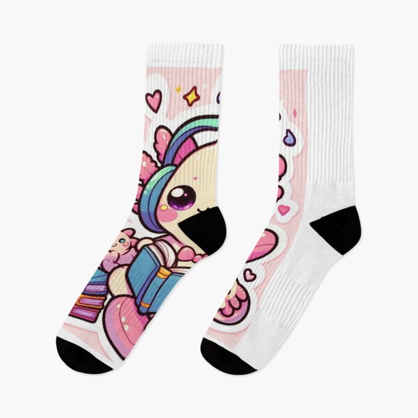 Item preview, Cute Kawaii Axolotl Cat Reading a Book with Headphones – Cozy Pastel Cartoon Sticker designed and sold by Mitaudesign.