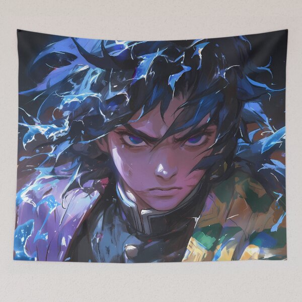 Item preview, Giyu Tomioka Demon Slayer Blue Aura Intense Gaze Cool Tones Dark Mood designed and sold by 108Recordings.