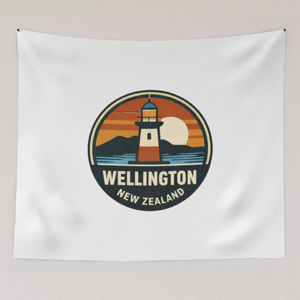Item preview, Wellington Lighthouse Sunset Retro Badge designed and sold by Bronse Wear.