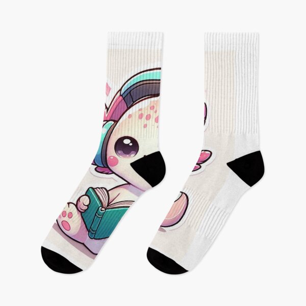 Item preview, Cute Kawaii Axolotl Cat Reading a Book with Headphones – Cozy Pastel Sticker designed and sold by Mitaudesign.