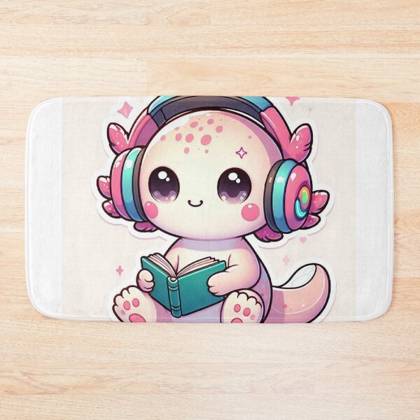 Item preview, Cute Kawaii Axolotl Cat Reading a Book with Headphones – Cozy Pastel Sticker designed and sold by Mitaudesign.