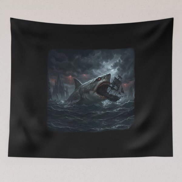 Item preview, Ancient Sea Monster - Colossal Shark Engulfing Ghost Ship designed and sold by MouradStudio.