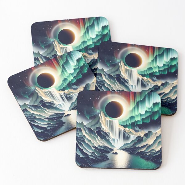 Item preview, Aurora Borealis Eclipse and Waterfall, Ai Generated Art   designed and sold by ACC .