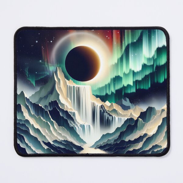 Item preview, Aurora Borealis Eclipse and Waterfall, Ai Generated Art   designed and sold by ACC .