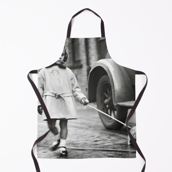 Item preview, Vintage little girl walking her kitten on a lash funny cute black and white photograph poster art print designed and sold by Astrid Arkhangelsky.