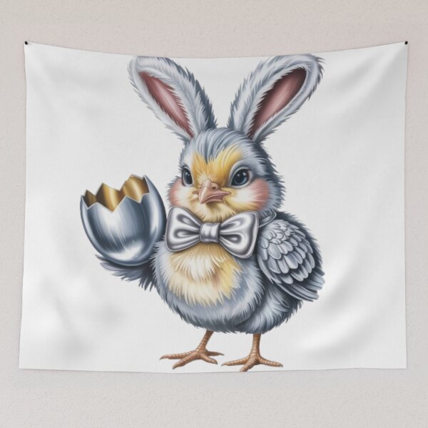 Item preview, Metallic Silver Gold Easter Chick with Rabbit Ears and Egg designed and sold by JediKittenWars.