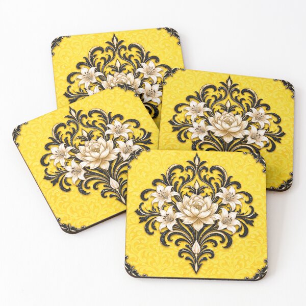 Item preview, Citron & White-Black Lily With Black Border Damask designed and sold by DesignsByPrnces.