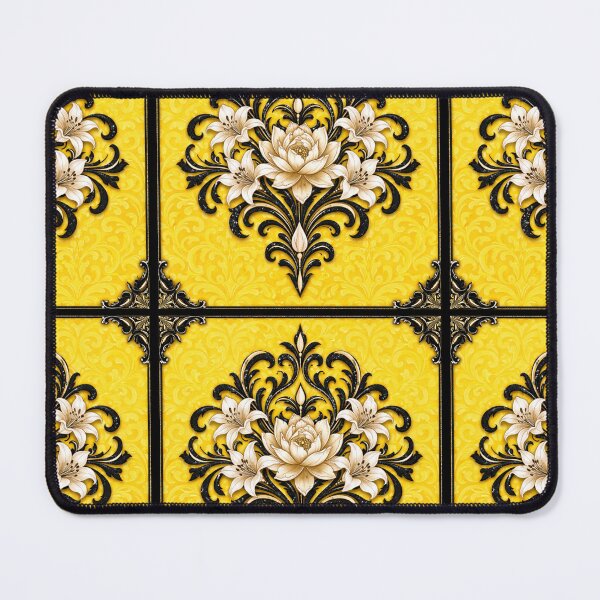 Item preview, Citron & White-Black Lily With Black Border Damask designed and sold by DesignsByPrnces.