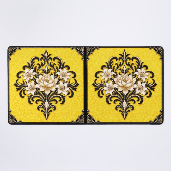 Item preview, Citron & White-Black Lily With Black Border Damask designed and sold by DesignsByPrnces.