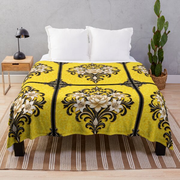 Item preview, Citron & White-Black Lily With Black Border Damask designed and sold by DesignsByPrnces.
