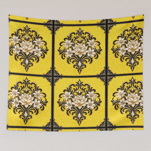 Item preview, Citron & White-Black Lily With Black Border Damask designed and sold by DesignsByPrnces.