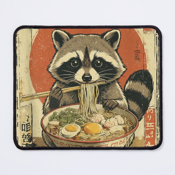 Item preview, Tanuki Raccoon Ramen Lover Vintage Japanese Food Art designed and sold by Bongocomic.