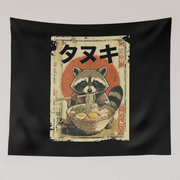 Item preview, Tanuki Raccoon Ramen Lover Vintage Japanese Food Art designed and sold by Bongocomic.