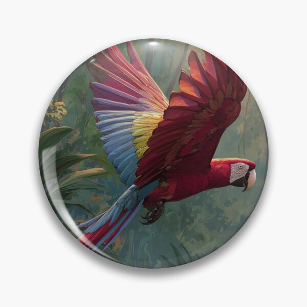 Item preview, A Scarlet Macaw flying through a lush rainforest canopy, Birds in Motion designed and sold by CDC40.