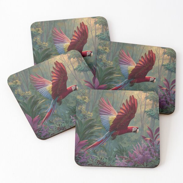 Item preview, A Scarlet Macaw flying through a lush rainforest canopy, Birds in Motion designed and sold by CDC40.
