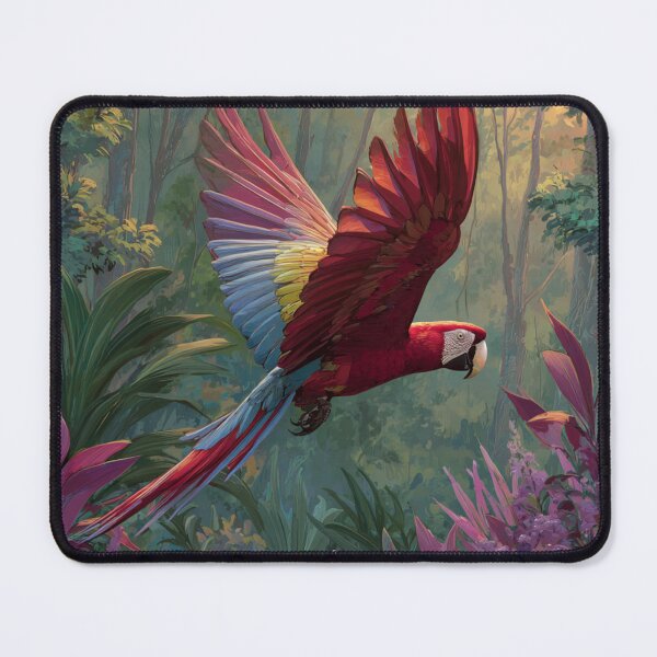 Item preview, A Scarlet Macaw flying through a lush rainforest canopy, Birds in Motion designed and sold by CDC40.