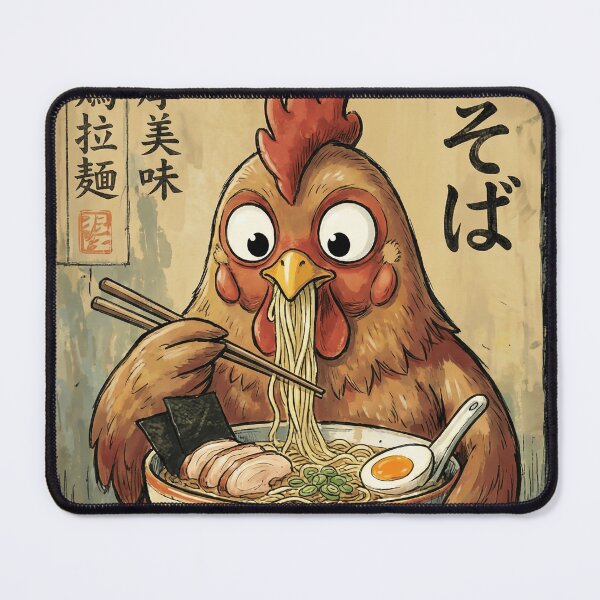 Item preview, Funny Chicken Eating Ramen Noodle Soup - Japanese Foodie Art Print designed and sold by Bongocomic.