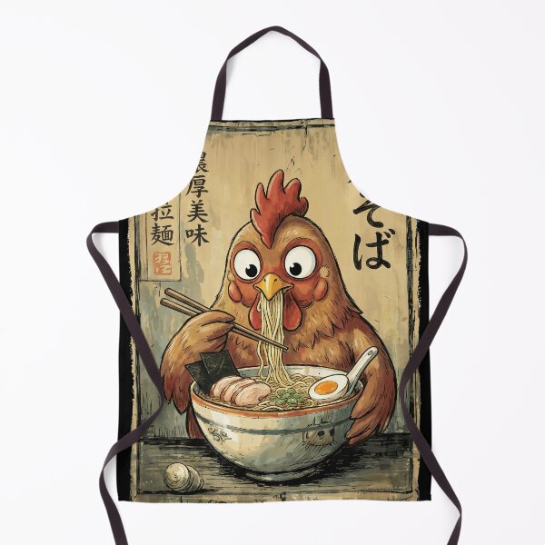 Item preview, Funny Chicken Eating Ramen Noodle Soup - Japanese Foodie Art Print designed and sold by Bongocomic.