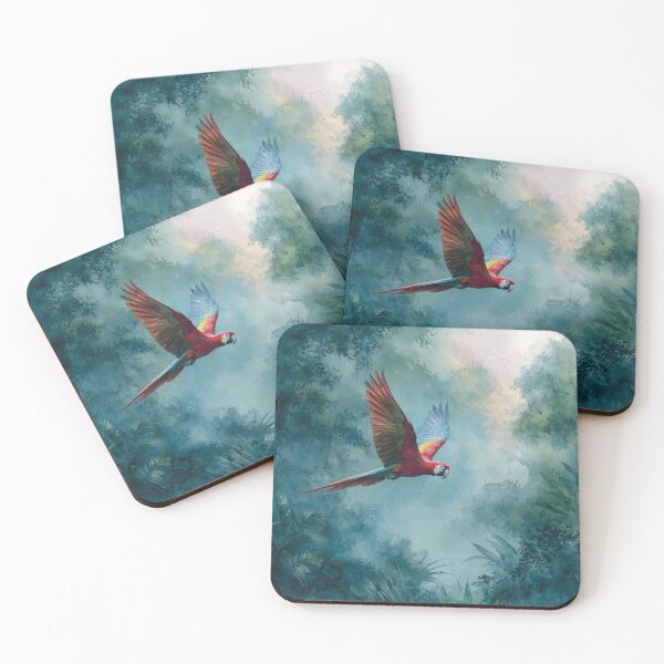 Item preview, A Scarlet Macaw flying through a lush rainforest canopy, Birds in Motion designed and sold by CDC40.