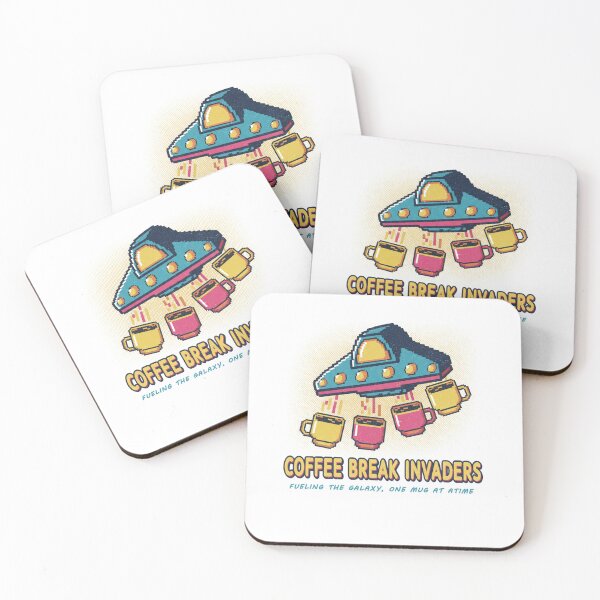 Item preview, Coffee Break Invaders Retro Pixel Art UFO designed and sold by LessSugar.