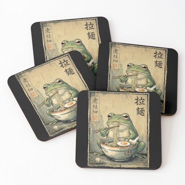 Item preview, Vintage Japanese Frog Ramen Art - Cute Amphibian Eating Noodles designed and sold by Bongocomic.