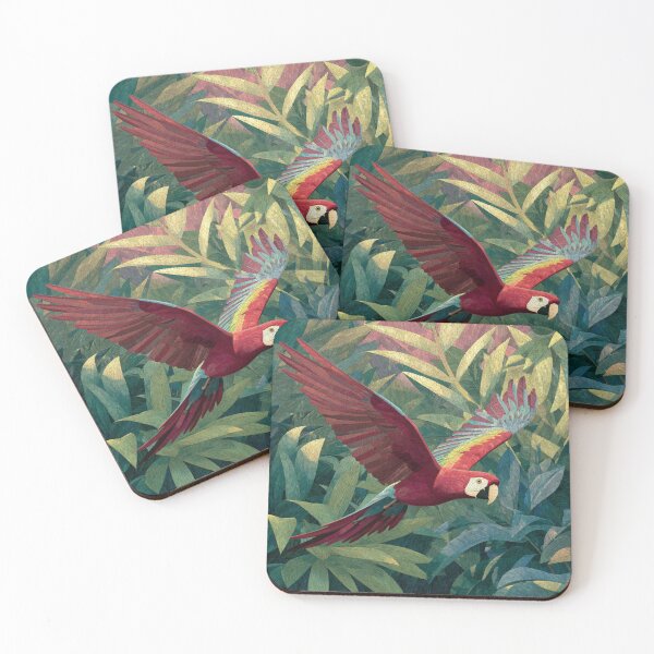Item preview, A Scarlet Macaw flying through a lush rainforest canopy, Birds in Motion designed and sold by CDC40.