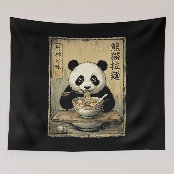 Item preview, Hungry Panda Eating Ramen Noodles - Vintage Japanese Ukiyo-e Art designed and sold by Bongocomic.