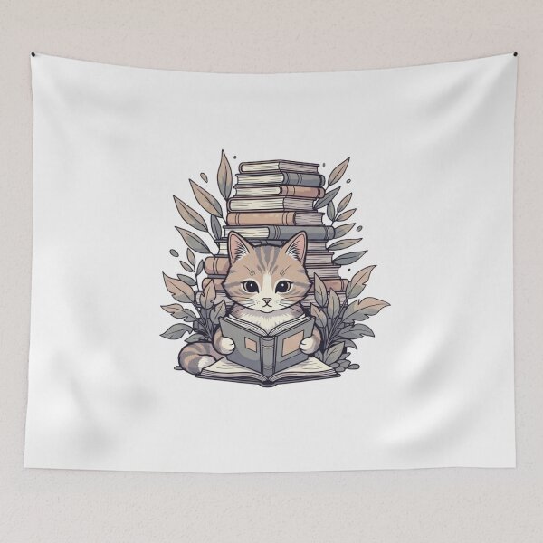 Item preview, Book Lover Cat – Reading Cat Illustration designed and sold by Low Social Battery Club.