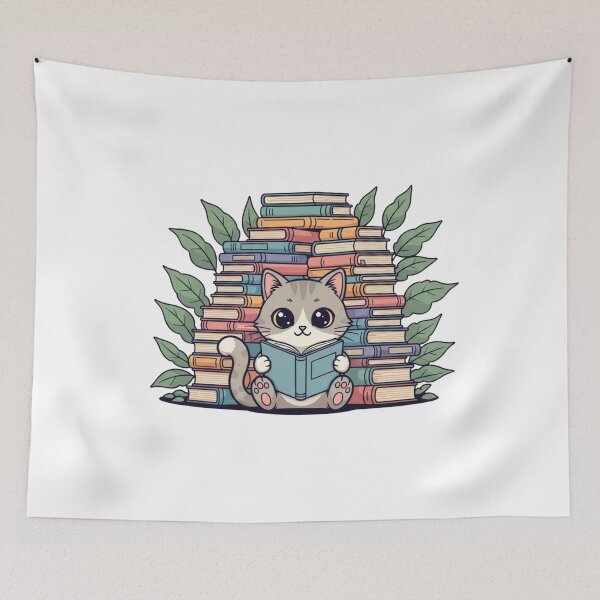 Item preview, Cute Bookworm Cat – Cat Reading Books Illustration designed and sold by Low Social Battery Club.