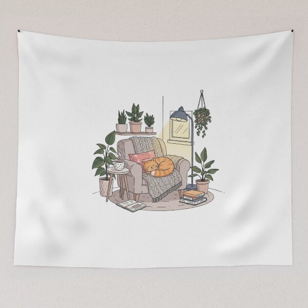 Item preview, Cozy Cat Reading Corner – Relaxing Cat Lover Illustration designed and sold by Low Social Battery Club.