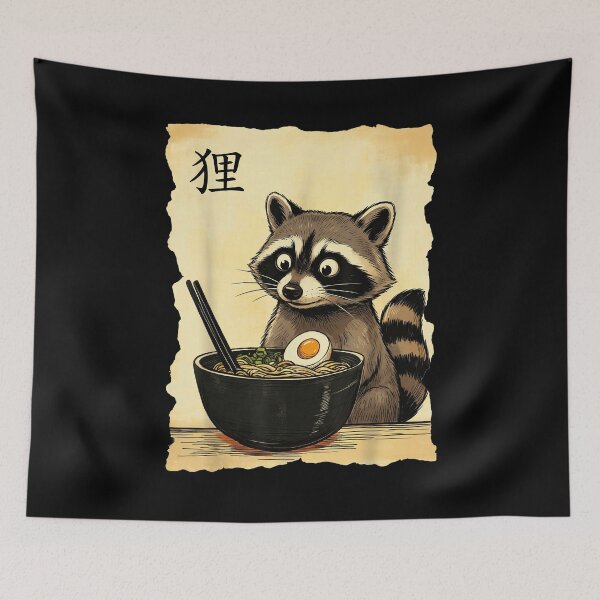 Item preview, Cute Raccoon Eating Ramen Japanese Tanuki Noodle Lover Art designed and sold by Bongocomic.