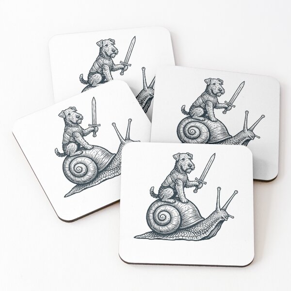 Item preview, Vinatge Airedale Terrier Riding Snail Medieval Knight Dog Lover designed and sold by DoodleTortle.