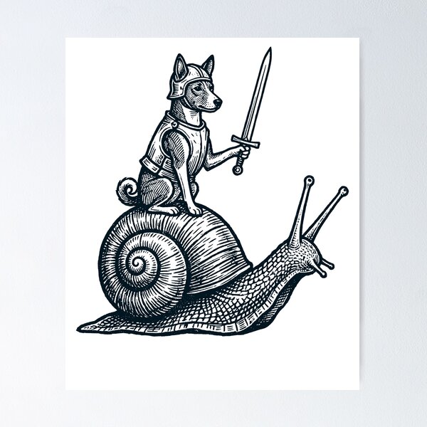 Item preview, Vinatge Basenji Riding Snail Medieval Knight Dog Lover designed and sold by DoodleTortle.