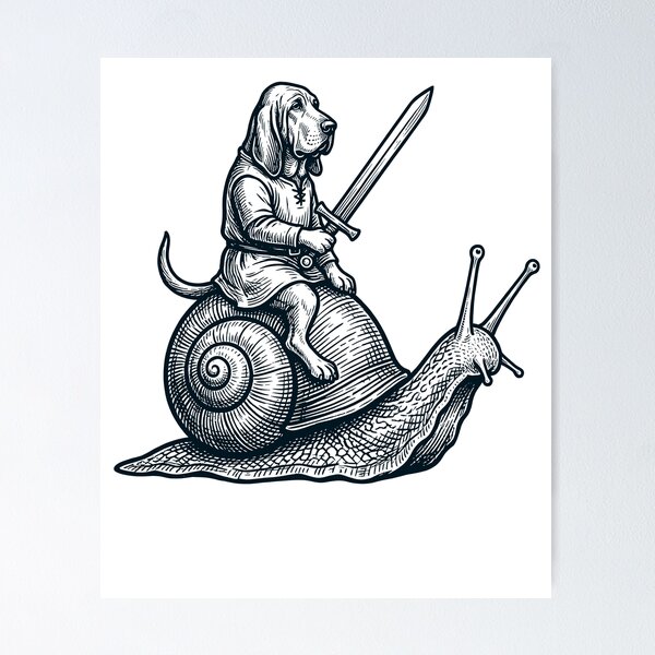 Item preview, Vinatge Bloodhound Riding Snail Medieval Knight Dog Lover designed and sold by DoodleTortle.
