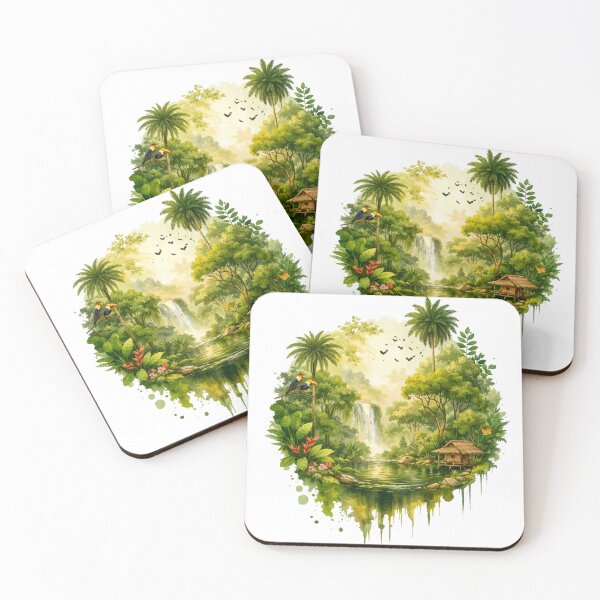 Item preview, Tropical Jungle Waterfall Landscape – Rainforest Nature Illustration designed and sold by kpwi_maduwanthi.
