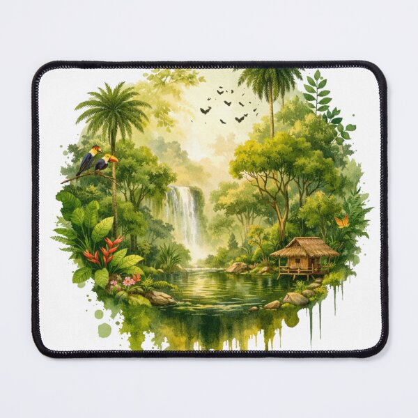 Item preview, Tropical Jungle Waterfall Landscape – Rainforest Nature Illustration designed and sold by kpwi_maduwanthi.