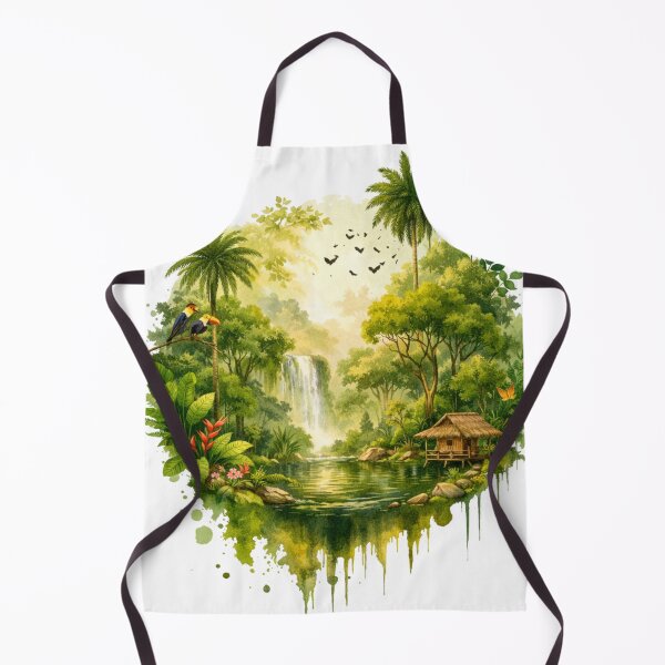 Item preview, Tropical Jungle Waterfall Landscape – Rainforest Nature Illustration designed and sold by kpwi_maduwanthi.