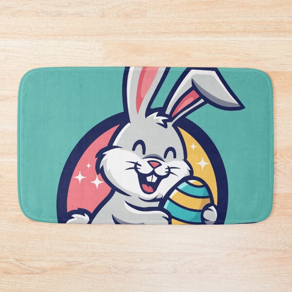 Item preview, Happy easter gray bunny smiling and holding the egg designed and sold by nesgalina.