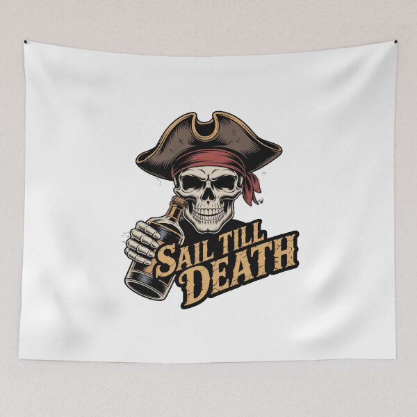 Item preview, Sail Till Death – Pirate Skull With Rum Bottle Vintage Pirate Design designed and sold by HubCreates.